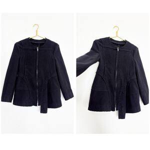 MARNI Black 100% Wool Asymmetrical Zipper Jacket Size 38 Peplum Grunge Emo